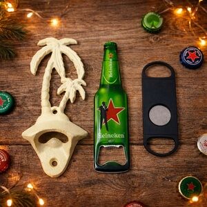 Bottle Opener Bundle Cast Iron Palm Tree + Heineken 2018 + Cigar Cutter Set